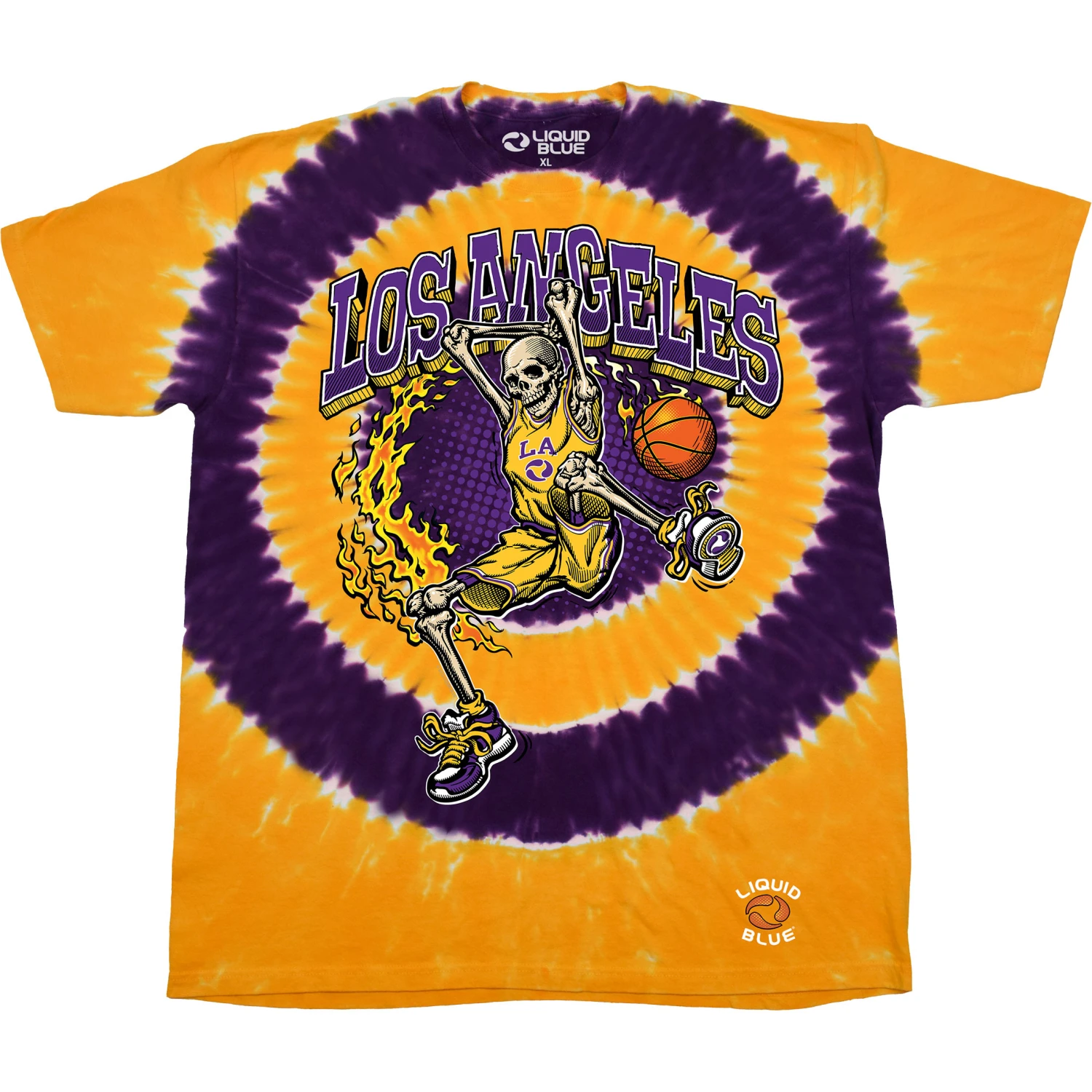 Los Angeles Dunker Basketball Skeleton Tie-Dye T-Shirt 2 Los Angeles Dunker Basketball Skeleton Tie-Dye T-Shirt - Image 2