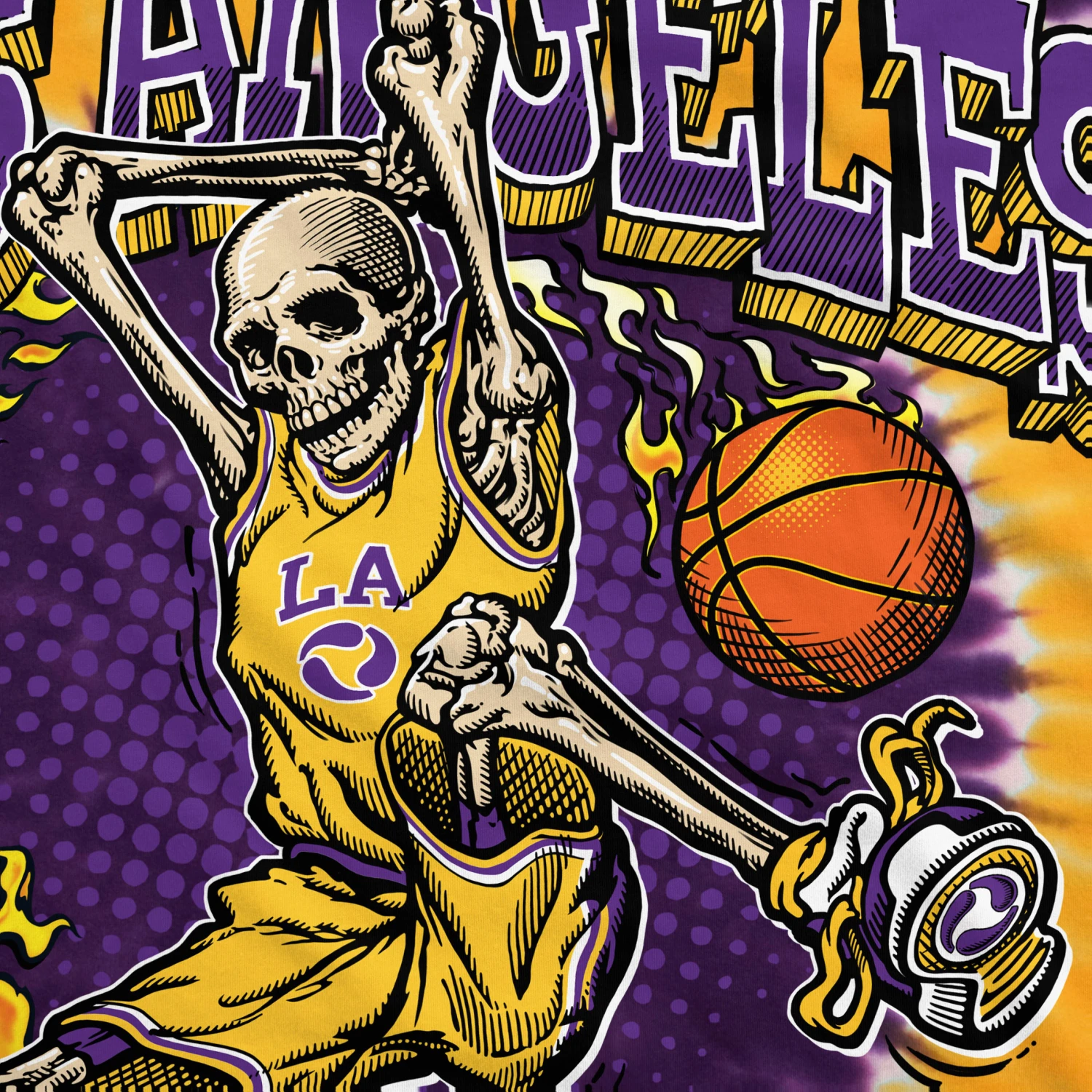 Los Angeles Dunker Basketball Skeleton Tie-Dye T-Shirt 4 Los Angeles Dunker Basketball Skeleton Tie-Dye T-Shirt - Image 4