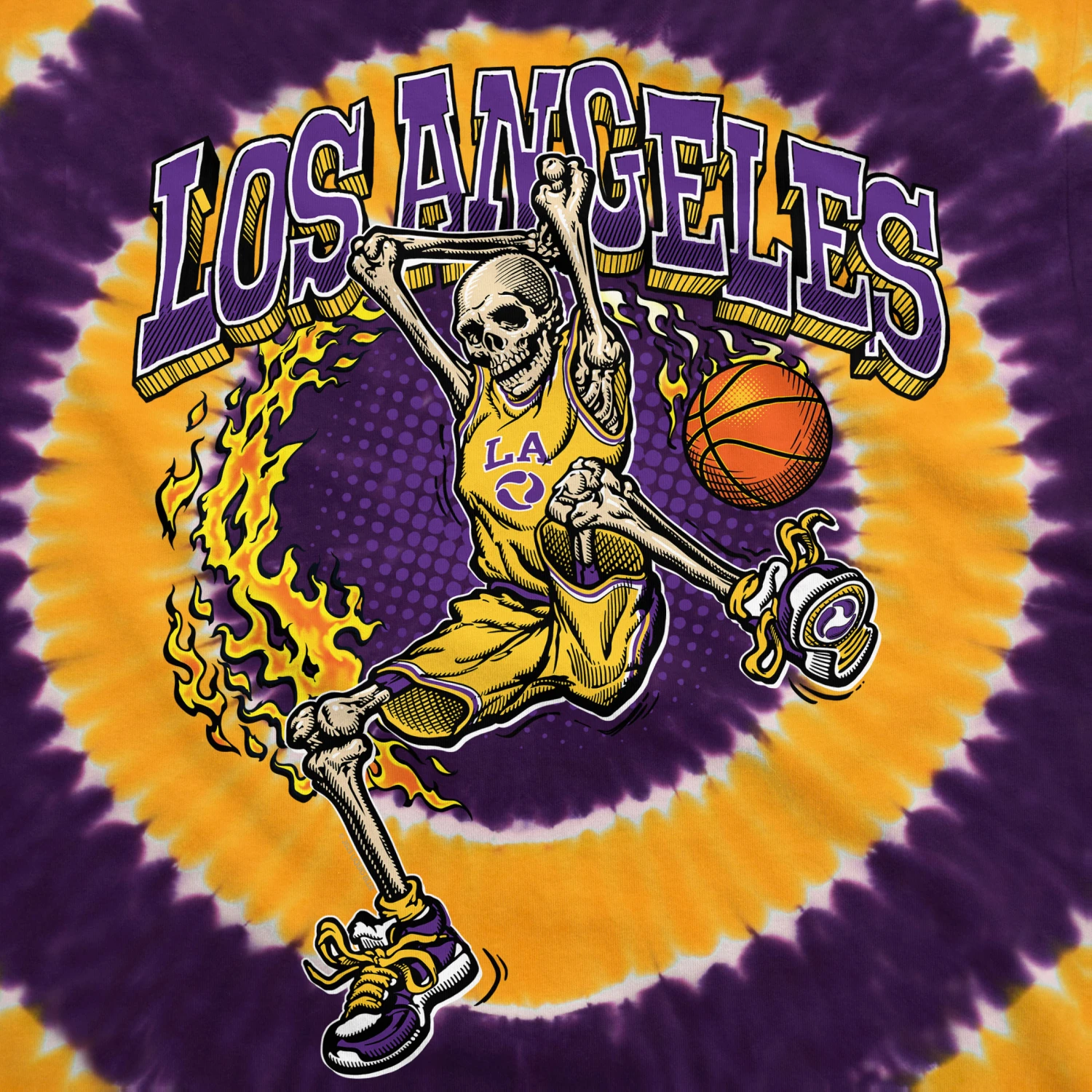 Los Angeles Dunker Basketball Skeleton Tie-Dye T-Shirt 3 Los Angeles Dunker Basketball Skeleton Tie-Dye T-Shirt - Image 3