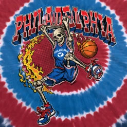 Philadelphia Dunker Basketball Skeleton Tie-Dye T-Shirt -Pink Floyd shop 11431f artwork 28061.1682446206