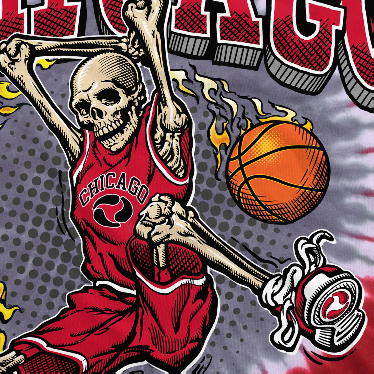 Chicago Dunker Basketball Skeleton Tie-Dye T-Shirt 4 Chicago Dunker Basketball Skeleton Tie-Dye T-Shirt - Image 4