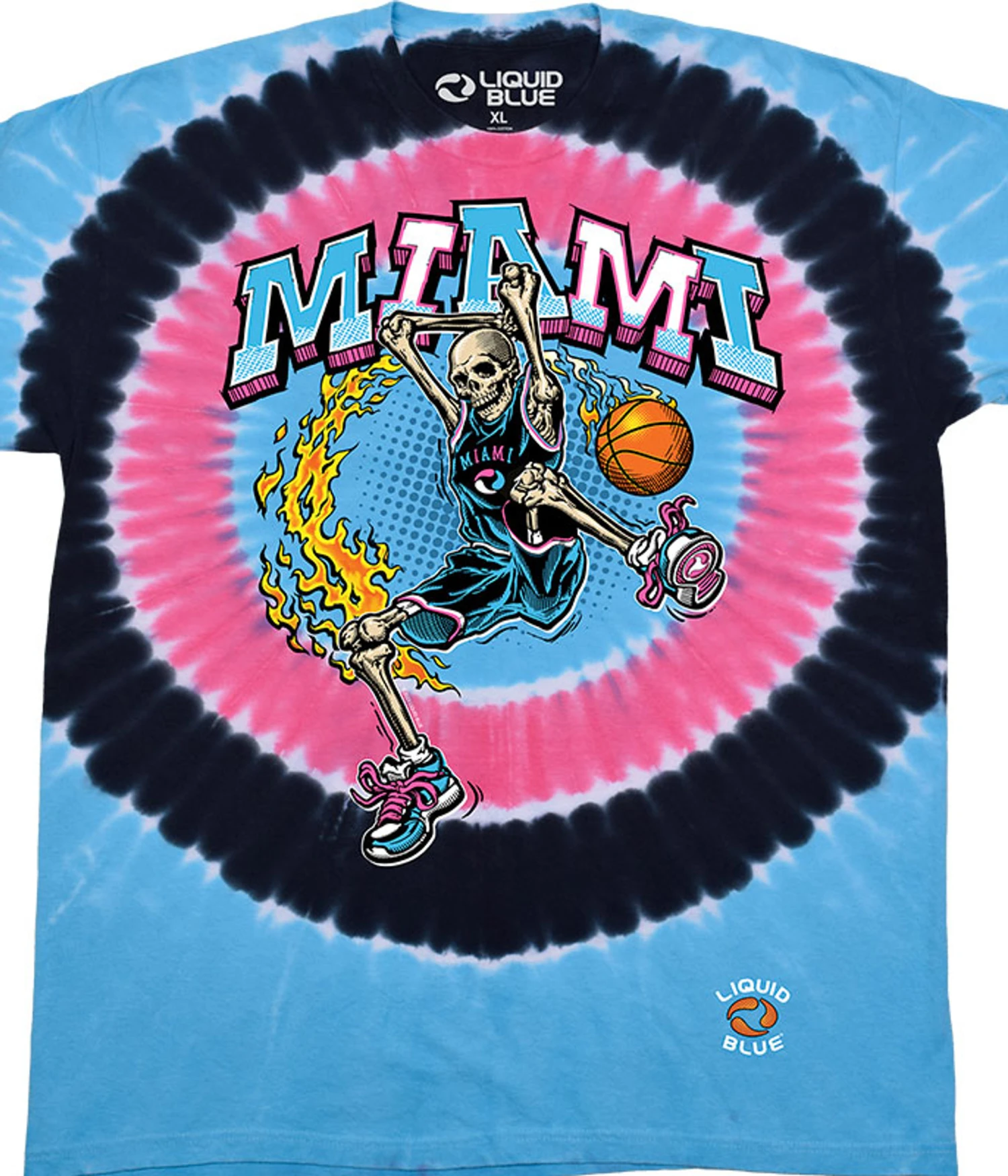 Miami Dunker Basketball Skeleton Tie-Dye T-Shirt 1 Miami Dunker Basketball Skeleton Tie-Dye T-Shirt