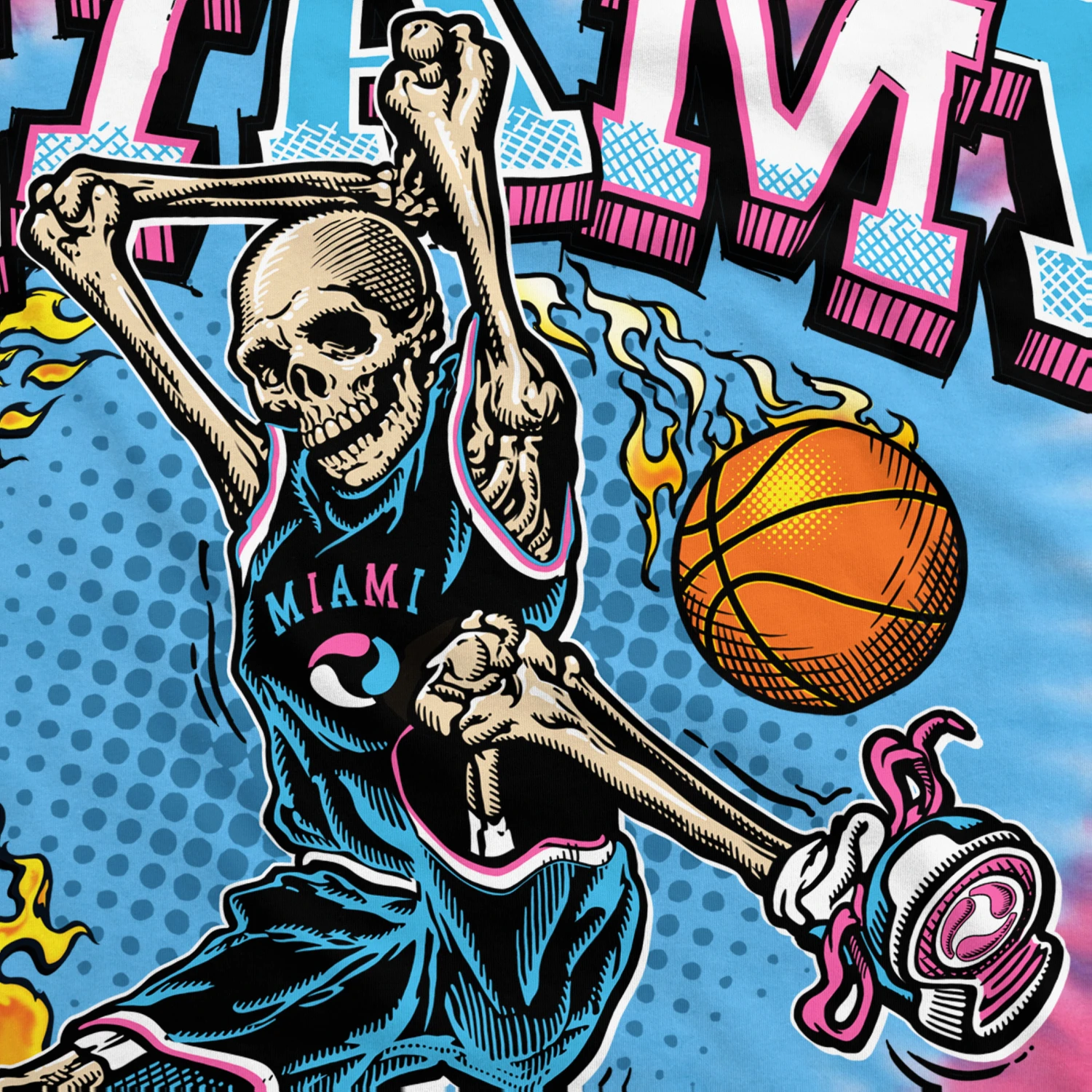 Miami Dunker Basketball Skeleton Tie-Dye T-Shirt 4 Miami Dunker Basketball Skeleton Tie-Dye T-Shirt - Image 4