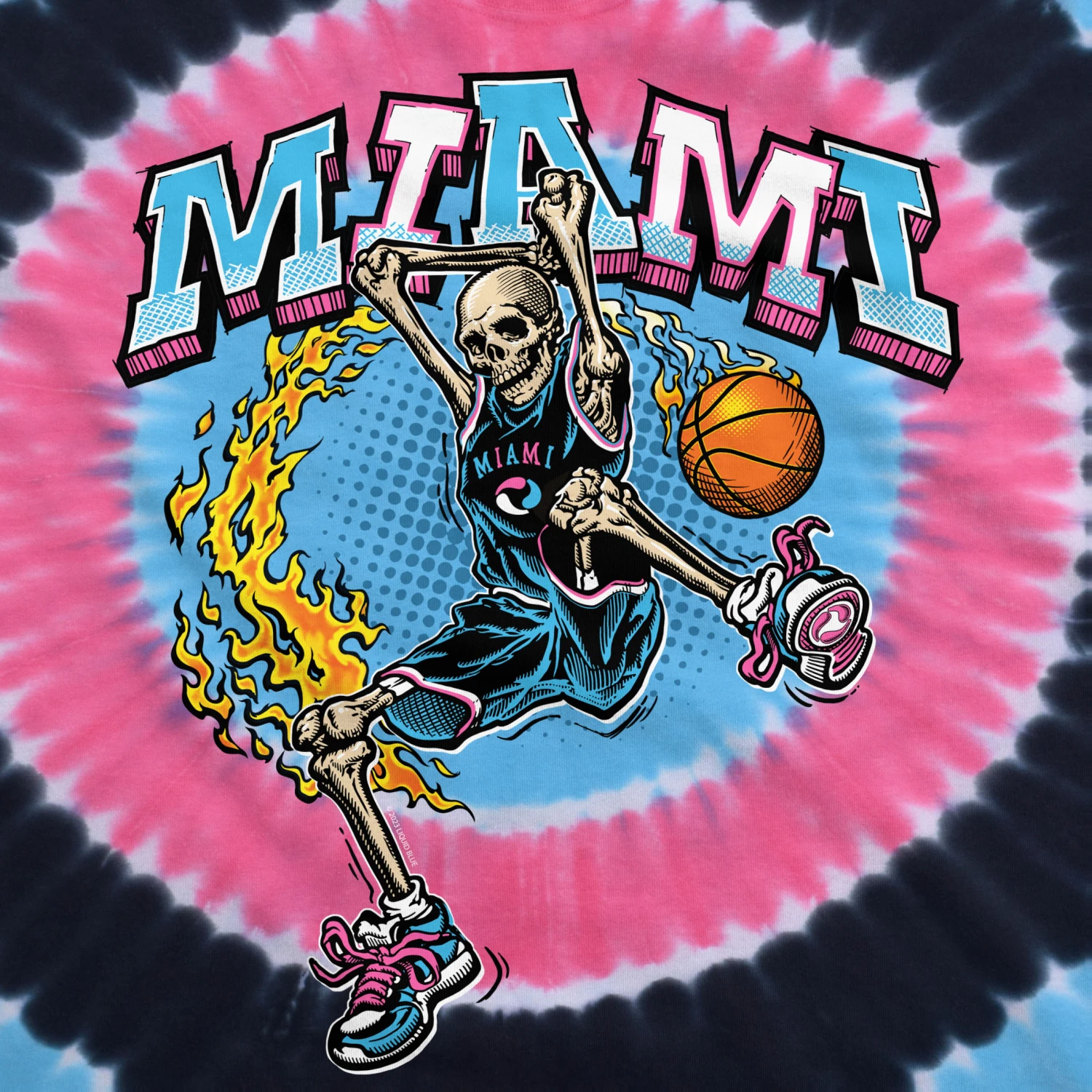 Miami Dunker Basketball Skeleton Tie-Dye T-Shirt 3 Miami Dunker Basketball Skeleton Tie-Dye T-Shirt - Image 3