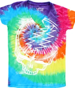 Stealie Tie-Dye Juniors Long Length V-Neck T-Shirt