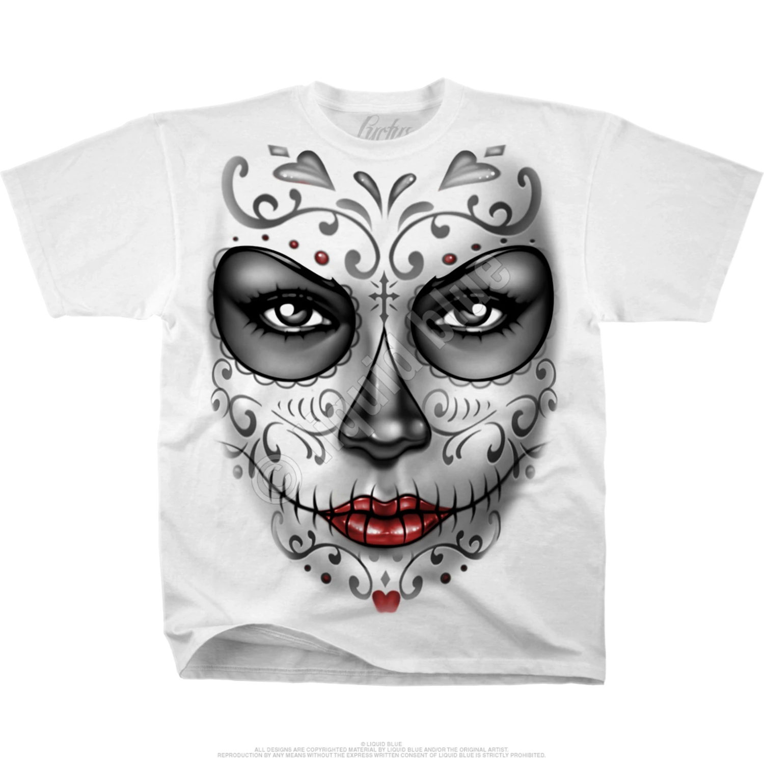 Heart Skull White Athletic T-Shirt 2 Heart Skull White Athletic T-Shirt - Image 2