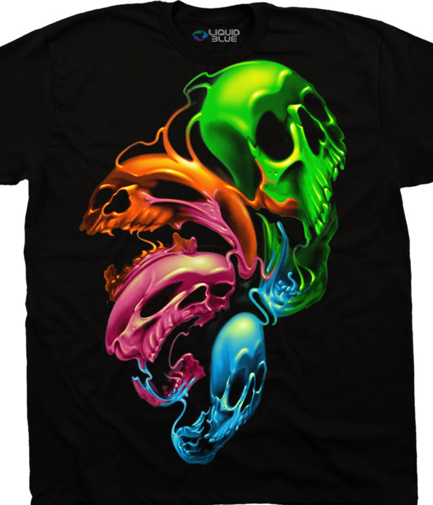 Liquid Neon Skulls Black T-Shirt 1 Liquid Neon Skulls Black T-Shirt