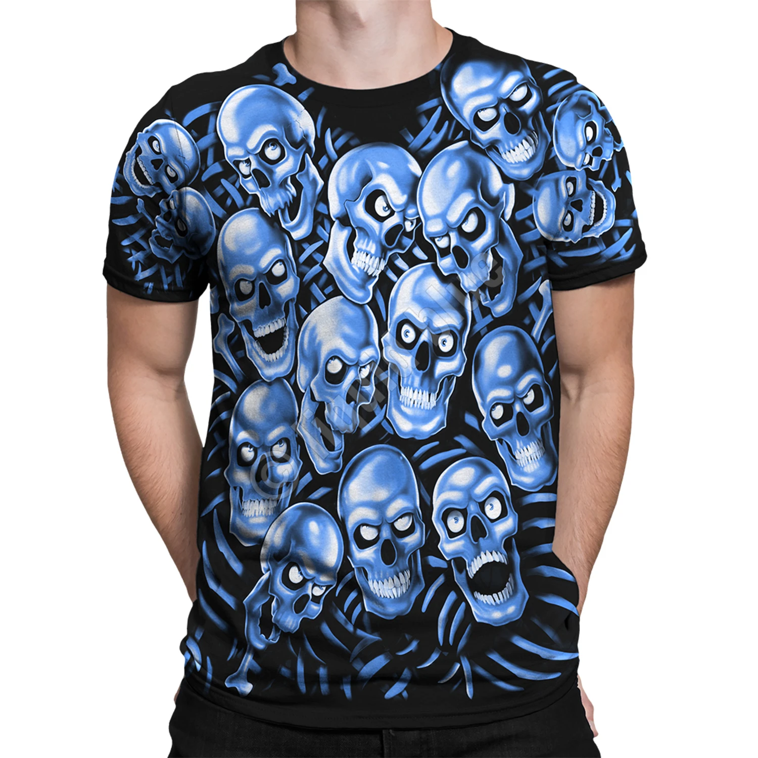 Skull Pile Blue Black T-Shirt 2 Skull Pile Blue Black T-Shirt - Image 2