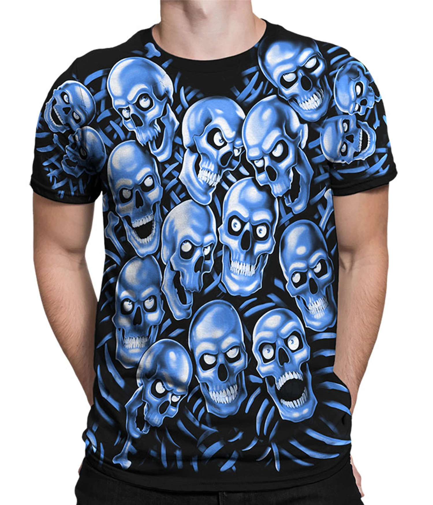 Skull Pile Blue Black T-Shirt 1 Skull Pile Blue Black T-Shirt