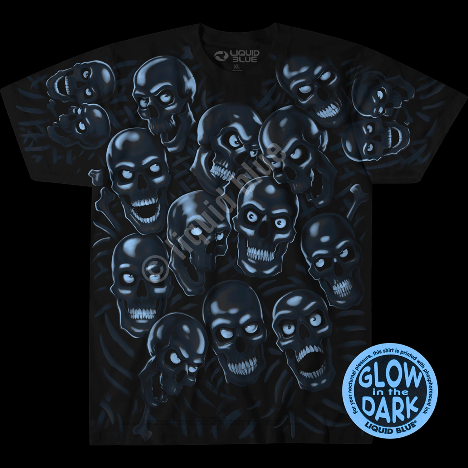 Skull Pile Blue Black T-Shirt 7 Skull Pile Blue Black T-Shirt - Image 7