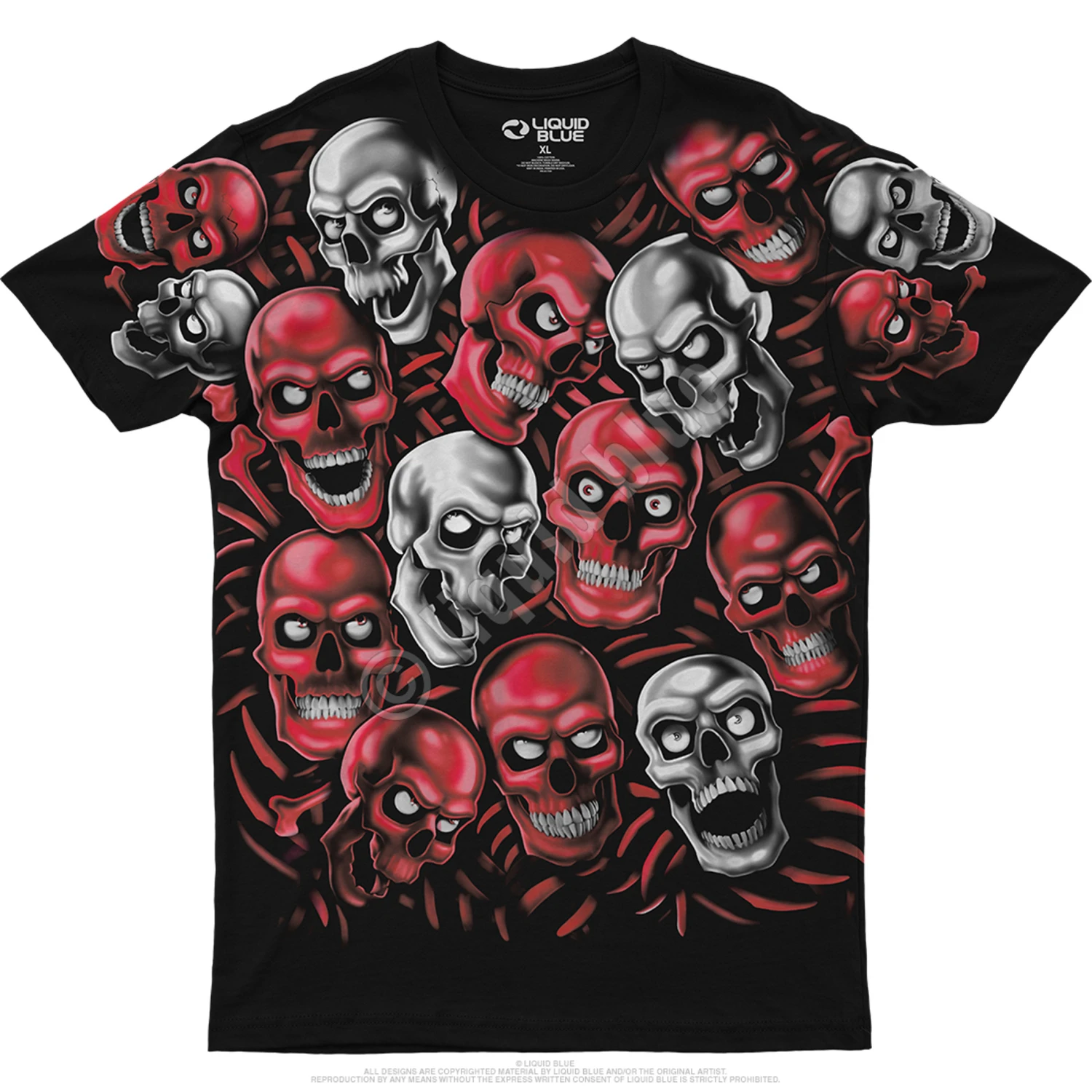 Skull Pile Red Grey Black Athletic T-Shirt 2 Skull Pile Red Grey Black Athletic T-Shirt - Image 2