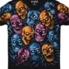 Skull Pile Blue Pink Orange Black Athletic T-Shirt