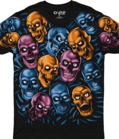 Skull Pile Blue Pink Orange Black Athletic T-Shirt