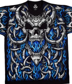 Blue Flame Skull Black T-Shirt