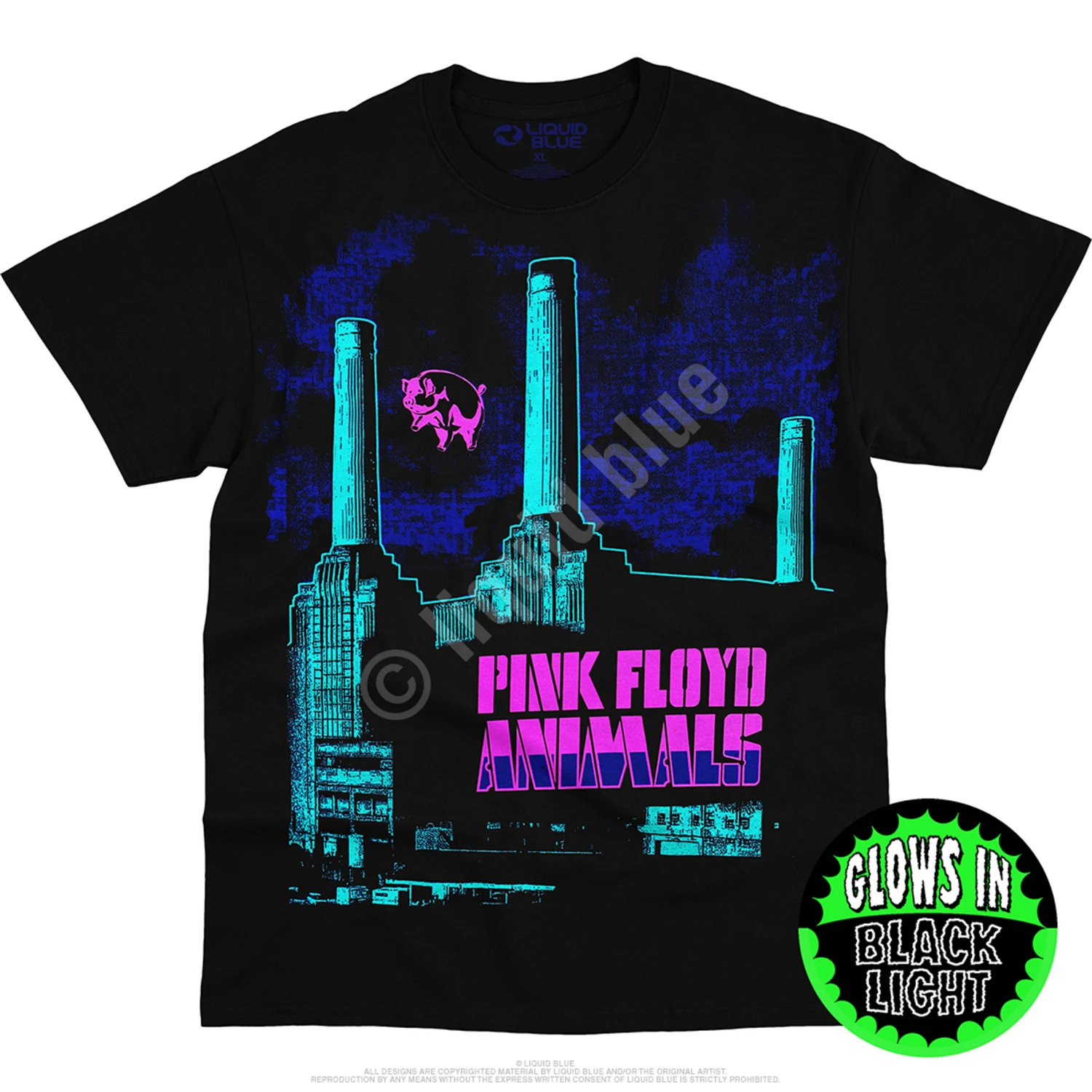 Pink Floyd Animals Blacklight Black T-Shirt 3 Pink Floyd Animals Blacklight Black T-Shirt - Image 3