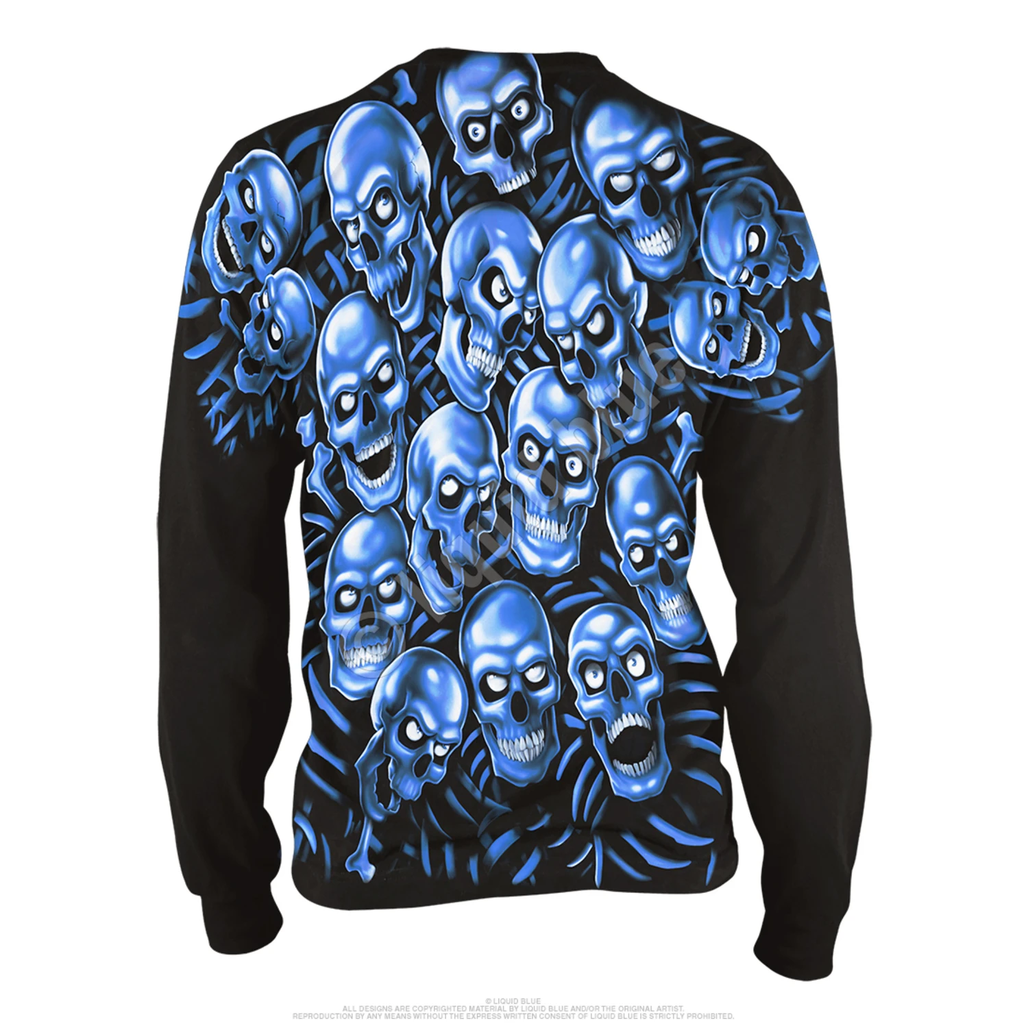 Skull Pile Blue Black Long Sleeve T-Shirt 3 Skull Pile Blue Black Long Sleeve T-Shirt - Image 3