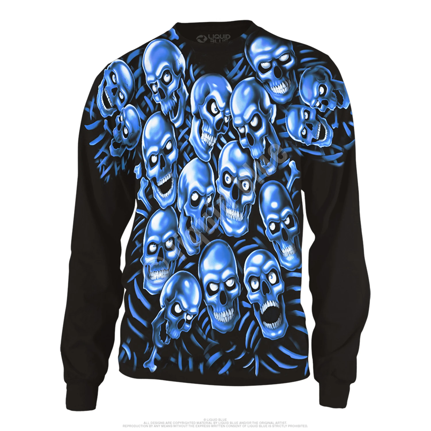 Skull Pile Blue Black Long Sleeve T-Shirt 2 Skull Pile Blue Black Long Sleeve T-Shirt - Image 2
