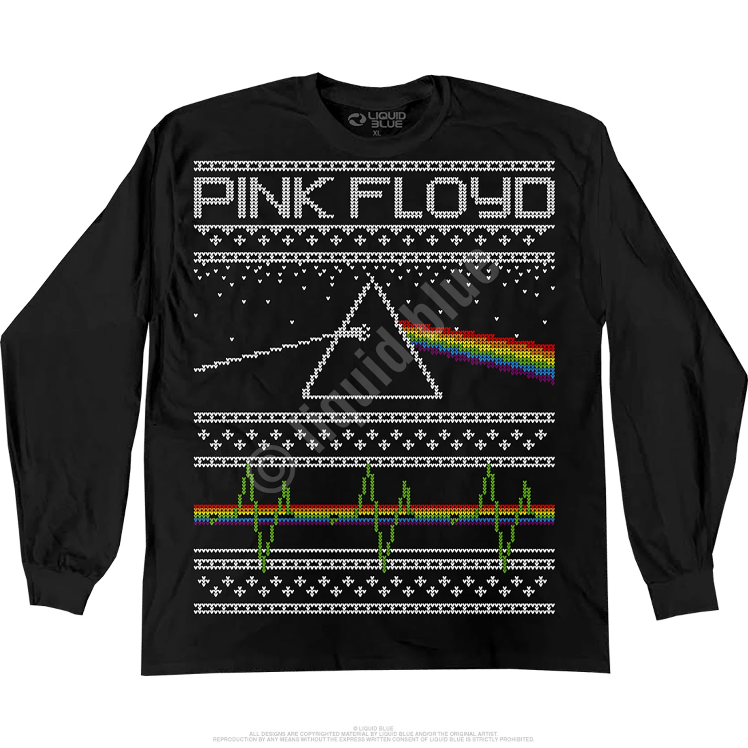 Pink Floyd Dark Side Xmas Sweater Black Long Sleeve T-Shirt 2 Pink Floyd Dark Side Xmas Sweater Black Long Sleeve T-Shirt - Image 2
