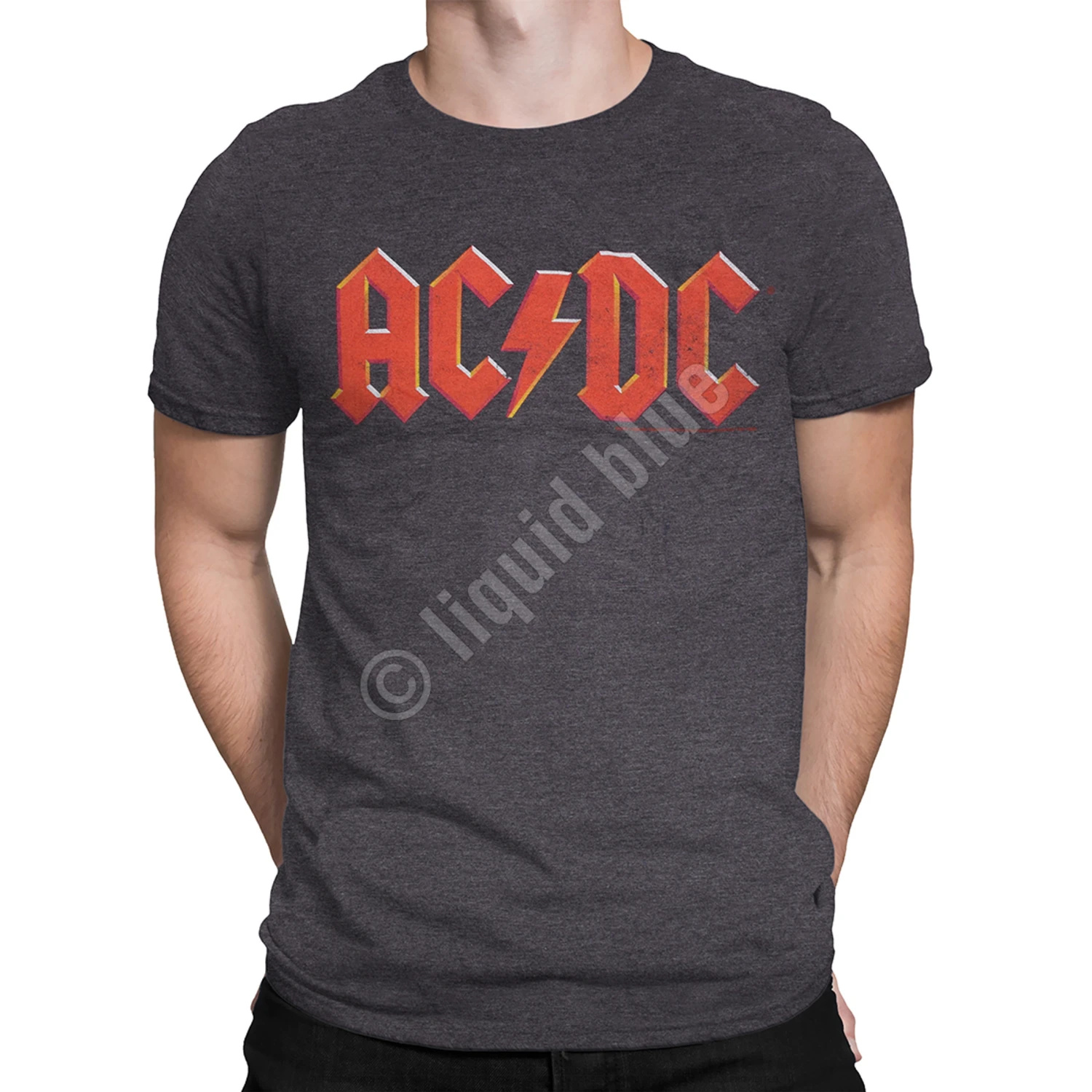 AC/DC Vintage Logo Dark Heather Poly-Cotton T-Shirt 2 AC/DC Vintage Logo Dark Heather Poly-Cotton T-Shirt - Image 2