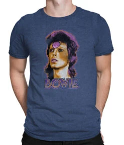 DAVID BOWIE Ziggy Medallion Dark Blue Heather Poly-Cotton T-Shirt