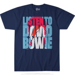 DAVID BOWIE Listen To Bowie Navy Athletic T-Shirt -Pink Floyd shop 61816f 19323.1500405796