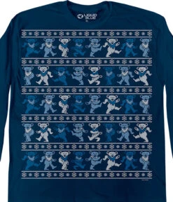 Dancin Bear Xmas Sweater Navy Long Sleeve T-Shirt