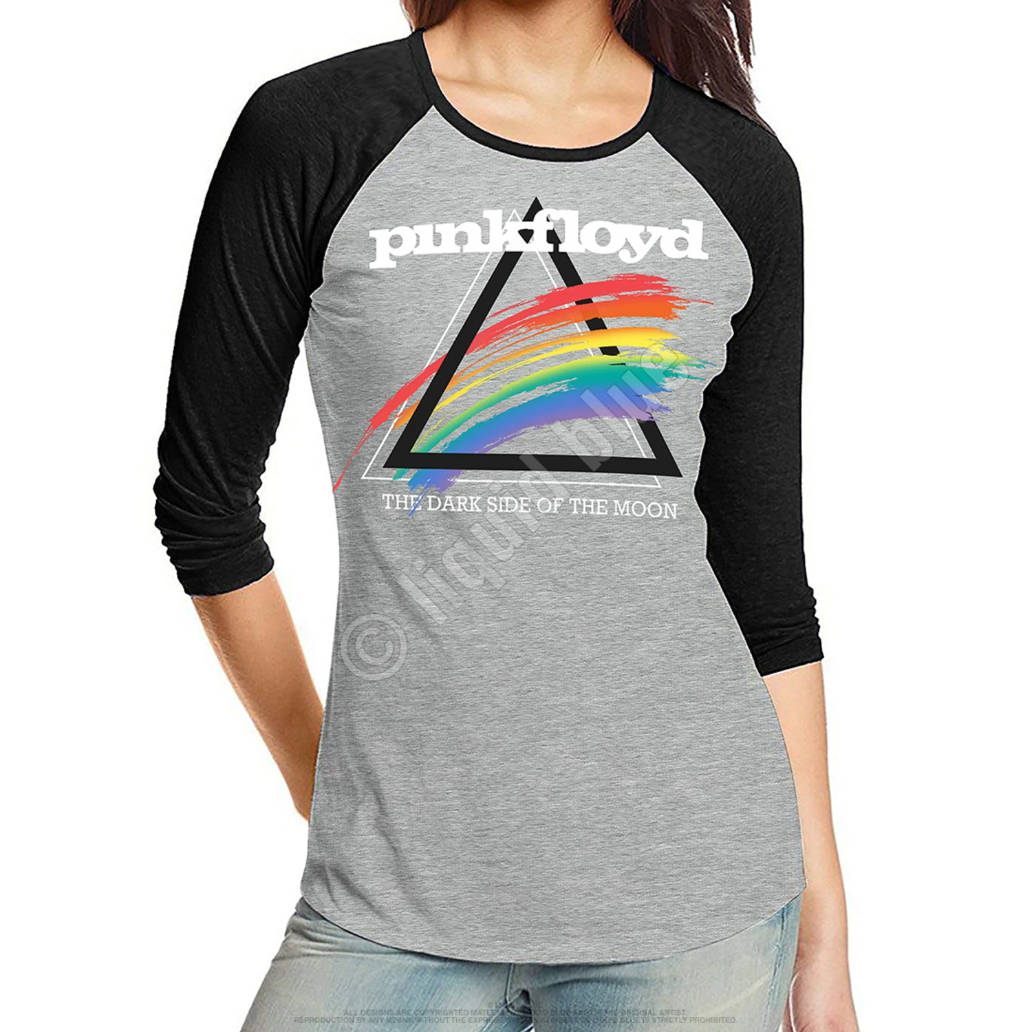 Pink Floyd Spectrum Splash Womens Raglan Heather Grey T-Shirt 2 Pink Floyd Spectrum Splash Womens Raglan Heather Grey T-Shirt - Image 2