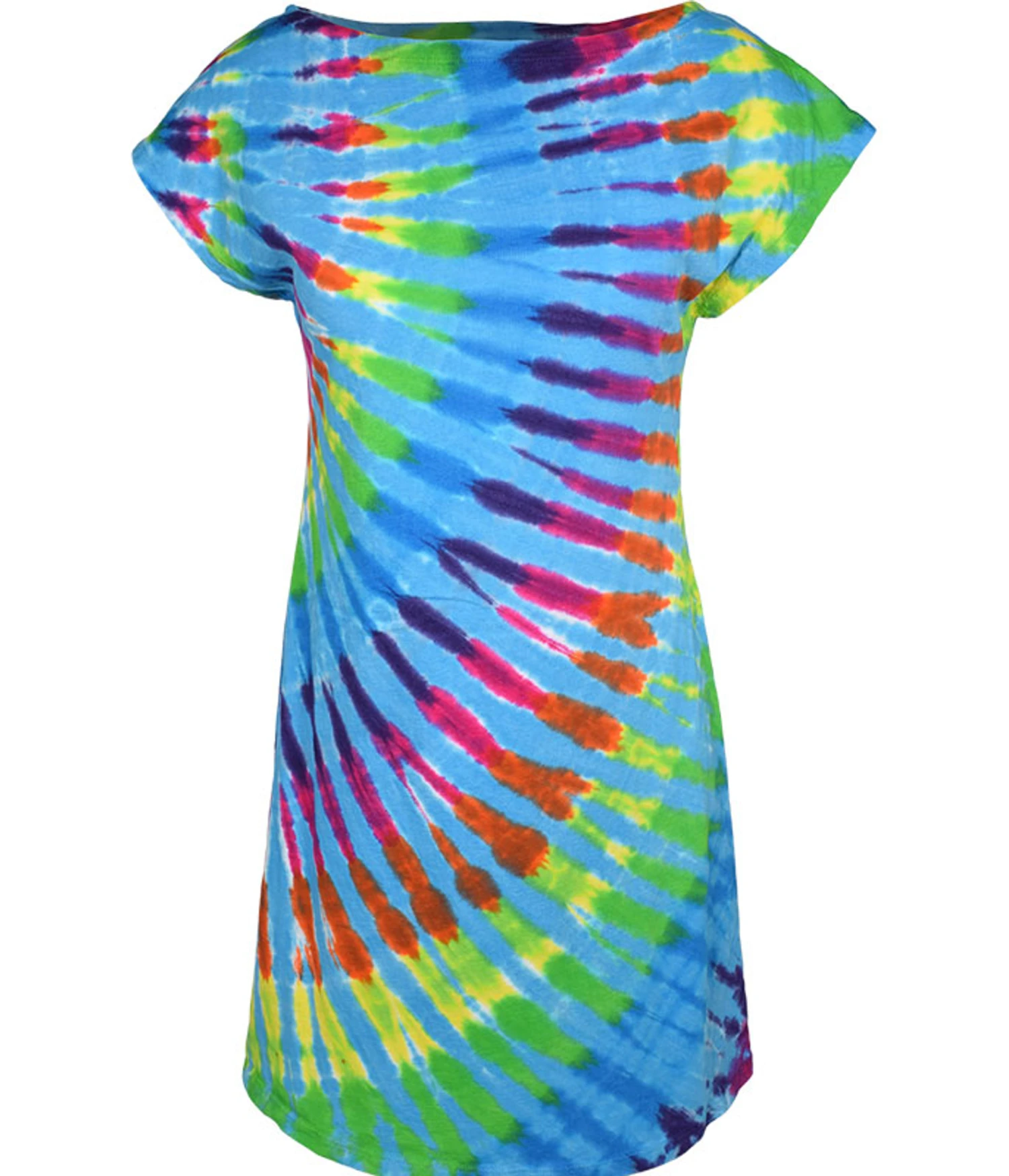 Rainbow Blue Streak Womens Unprinted Tie-Dye Sundress 1 Rainbow Blue Streak Womens Unprinted Tie-Dye Sundress